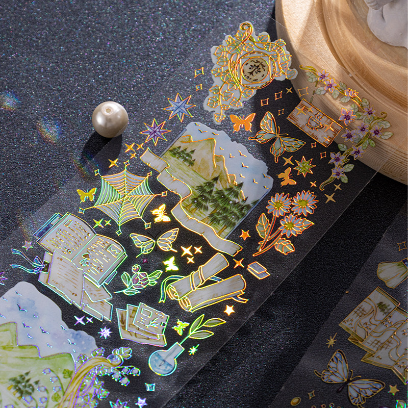 浪漫魔法pet立体烫金贴纸复古梦幻手帐装饰素材贴画防水手账拼贴