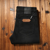 2025秋冬厚款 直筒黑色牛仔裤 高端微弹莱赛尔新疆绵羊毛五袋款 男士