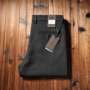 直筒宽松商务休闲裤 呢子磨毛免烫男士 毛呢弹力男裤 欧洲站秋冬厚款