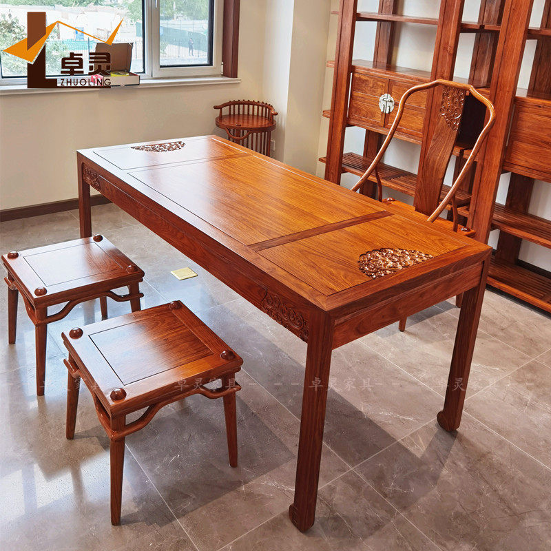 刺猬紫檀新中式书桌椅红木品质家具写字台书房苏花梨木办公桌定制,住宅家具,书桌+写字椅,淘宝优惠券,粉丝福利购,淘宝优惠卷