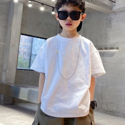儿童白色t恤男女童半袖上衣男童纯色短袖统一班服中大童纯棉纯白