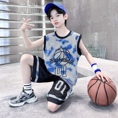 2025新款男童夏季篮球服儿童套装小学生男孩宽松运动短袖速干球衣