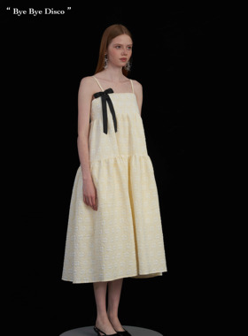 清仓！ODD PAGE春夏粉色黄色浮雕花印花可拆卸蝴蝶结吊带连衣裙