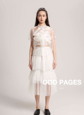 ODD PAGES 春夏 通透白色水光纱蝴蝶结设计感少女衬衫