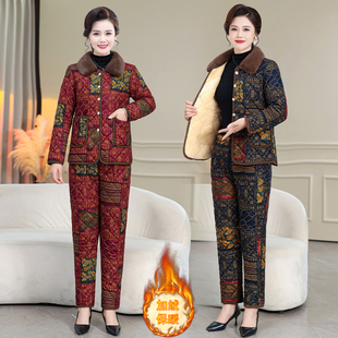 加绒加厚老太太睡衣奶奶保暖两件套装 中老年妈妈冬装 棉衣2025新款