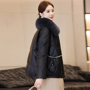 小个子真皮皮衣女2025冬季新款狐狸毛领绵羊皮羽绒服女短款显瘦
