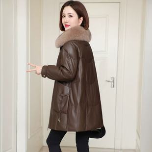 狐狸毛领真皮羽绒服女中长款中老年妈妈绵羊皮皮衣外套冬加厚保暖