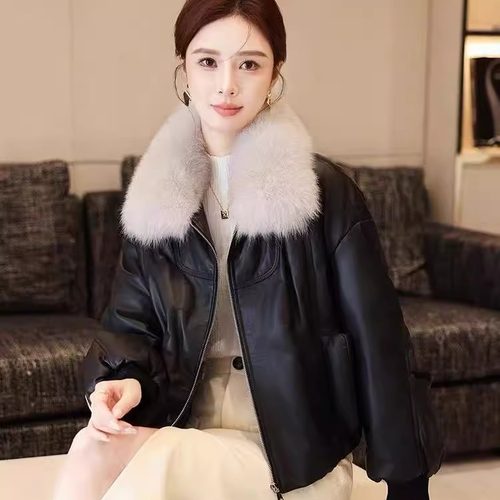 2025冬季新款狐狸毛真皮羽绒服女短款宽松显瘦小个子绵羊皮衣外套