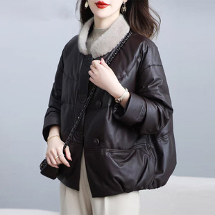 海宁真皮皮衣女短款中式小个子时尚水貂毛领外套显瘦绵羊皮鹅绒服