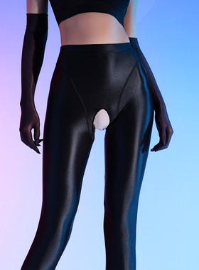 诉吻舍宾油亮高叉美腿打底光泽裤80D修身开裆JJ套男女九分连裤袜