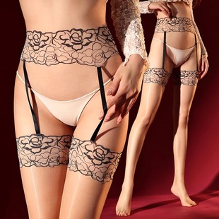 山茶花撞色蕾丝边吊带一体式长筒丝袜5D超薄极光油亮滑大腿高统袜