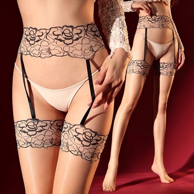 山茶花蕾丝边吊带一体式长筒丝袜