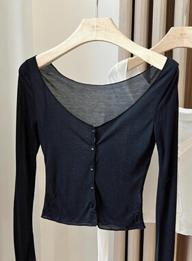 v领防晒罩衫女开衫外搭薄款夏季2025新款设计感短款上衣长袖t恤女