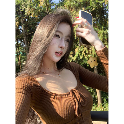 绑带长袖女秋季显白打底衫上衣