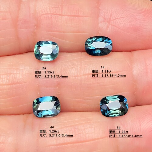 teal色枕形天然蓝宝石裸石蓝绿