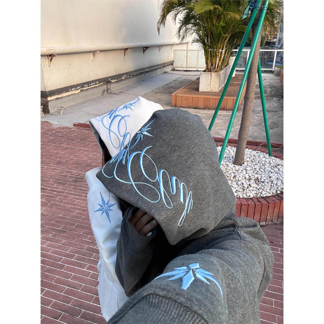 美式潮牌北极星刺绣连帽卫衣女秋冬新款加绒加厚重磅情侣装帽衫男