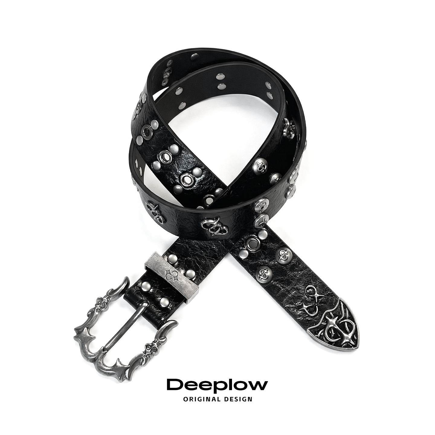 Deeplow暗黑朋克铆钉十字架皮带复古雕花金属腰带小众设计男女y2k