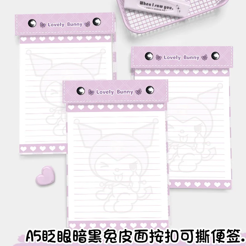 可撕可换芯皮面笔记本新款眨眼暗黑兔卡通板夹记事本a5按扣便签本
