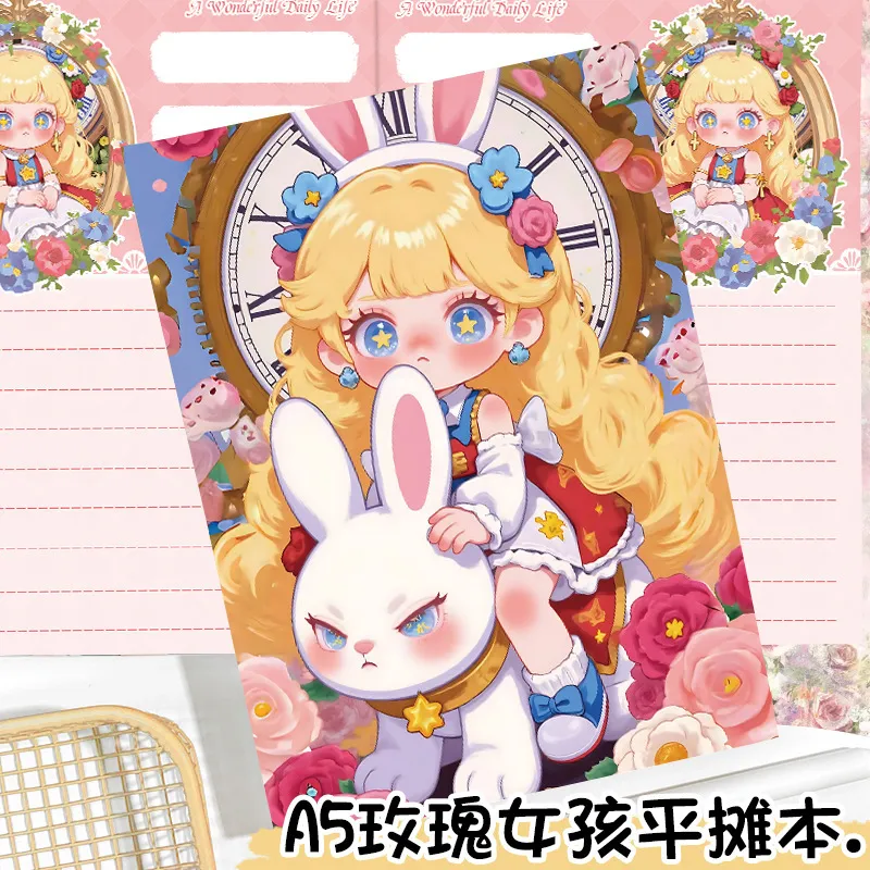 a5彩页平摊本新款玫瑰女孩潮酷卡通大表姐笔记本高颜值手账本