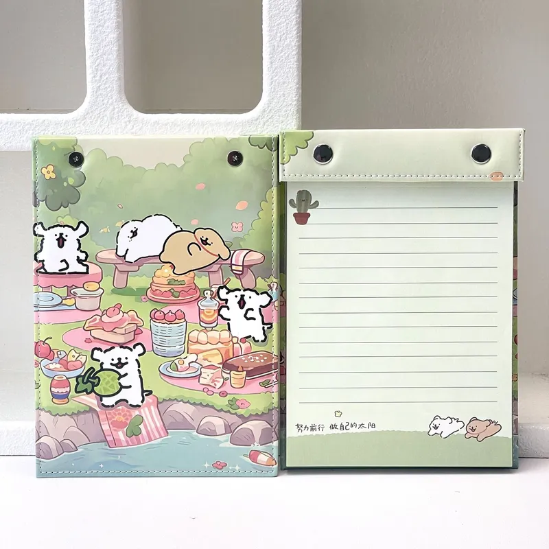 可爱猫狗卡通按扣皮革板夹公主软皮A5笔记本印花本子全彩页