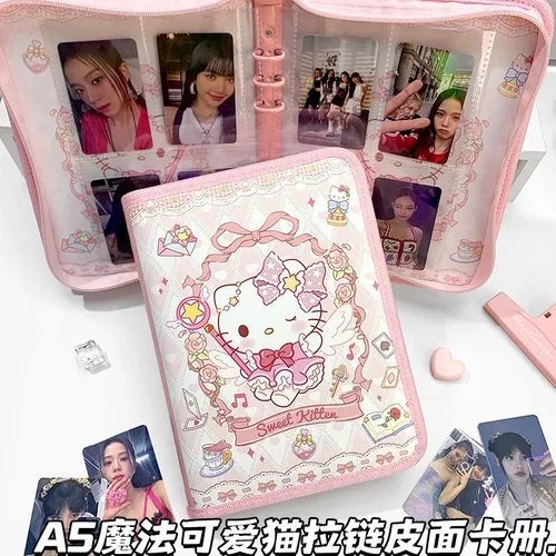 a5卡通拉链皮面卡册收集册魔法可爱猫明星小卡3寸照片收纳活页本