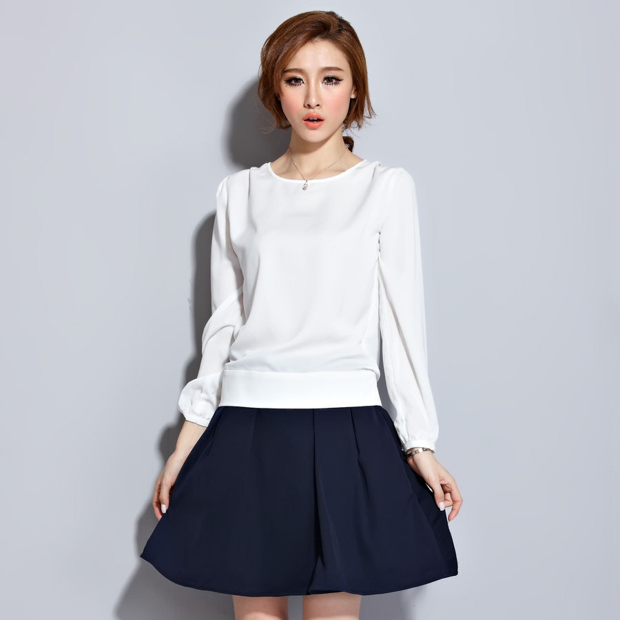 夏天时尚套装裙夏季长袖早秋套装修身套装职业正装白色女装圆领