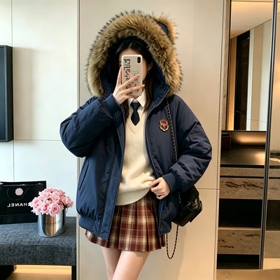 BEETLE TOWN趣味小熊毛领棉服女2026款秋冬季加厚保暖棉衣外套男