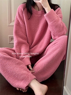 女秋冬宽松珊瑚绒 套装 幸福小记「Daily Gtra」纯色软绵绵加绒长袖