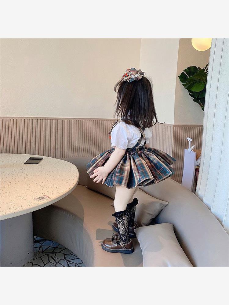 2024夏季新款套装女童jk裙子炸屁裙蓬蓬裙女宝学院风夏装两件套潮