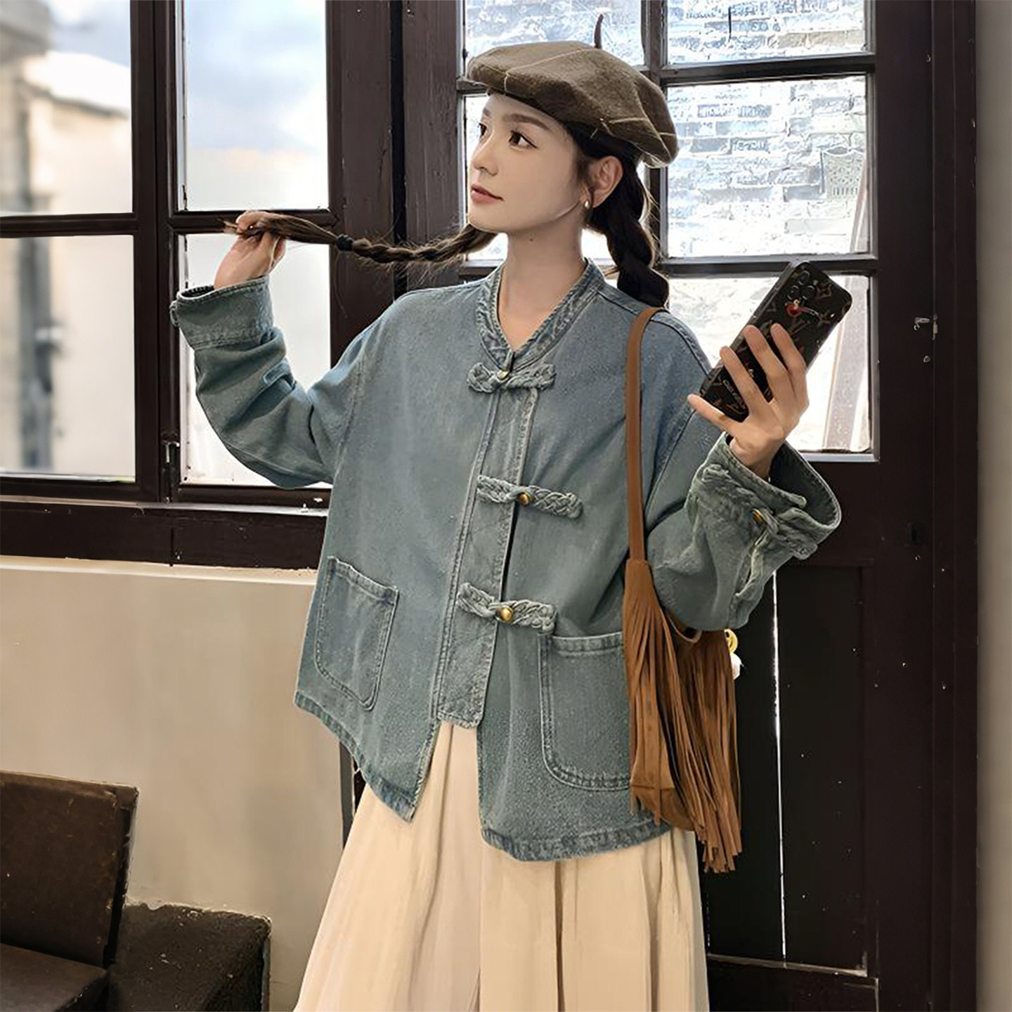 特大码女装胖mm新中式复古牛仔外套女宽松显瘦设计感盘扣夹克上衣,女装/女士精品,常规大码外套,淘宝优惠券,粉丝福利购,淘宝优惠卷