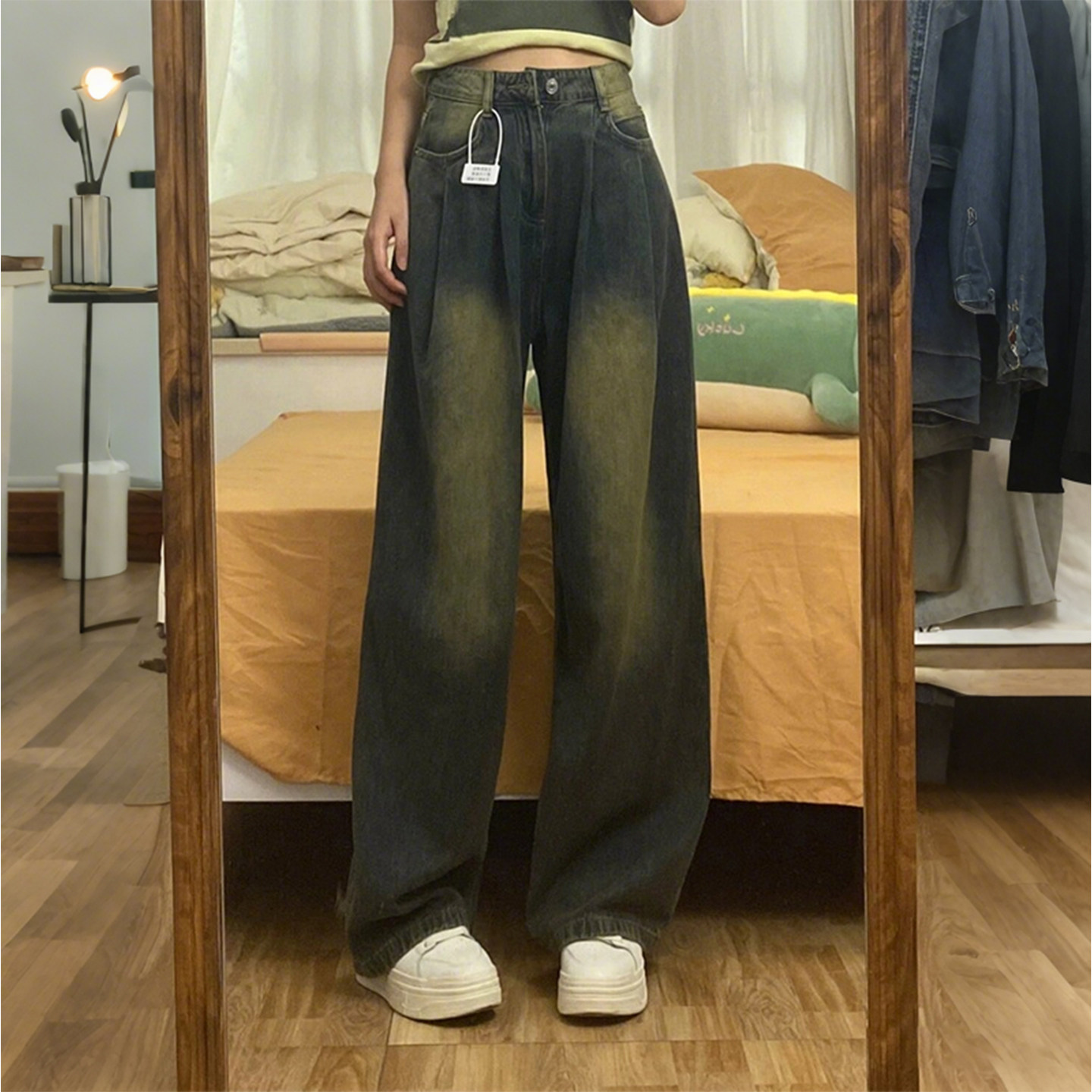 特大码女装胖mm美式复古做旧阔腿牛仔裤女梨型高腰显瘦直筒拖地裤,女装/女士精品,大码裤装,淘宝优惠券,粉丝福利购,淘宝优惠卷