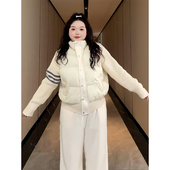 胖mm大码 300斤加肥加大针织拼接加厚棉服女冬季 三条杠棉衣外套