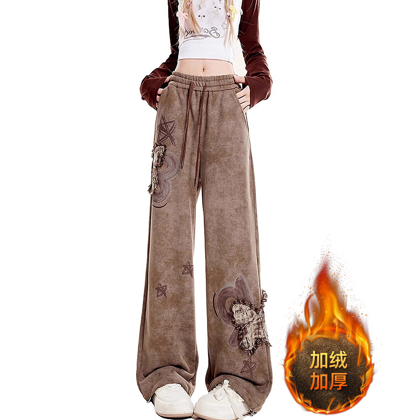 300斤大码女装胖mm复古刺绣阔腿裤女冬季加绒加厚高腰休闲直筒裤,女装/女士精品,大码裤装,淘宝优惠券,粉丝福利购,淘宝优惠卷