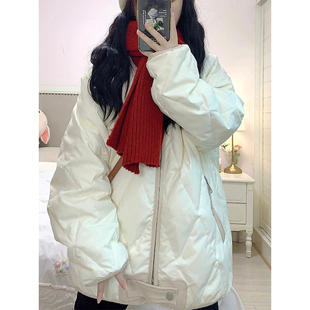 新款 韩系设计感菱格棉服女冬季 宽松百搭棉外套潮 300斤胖mm大码