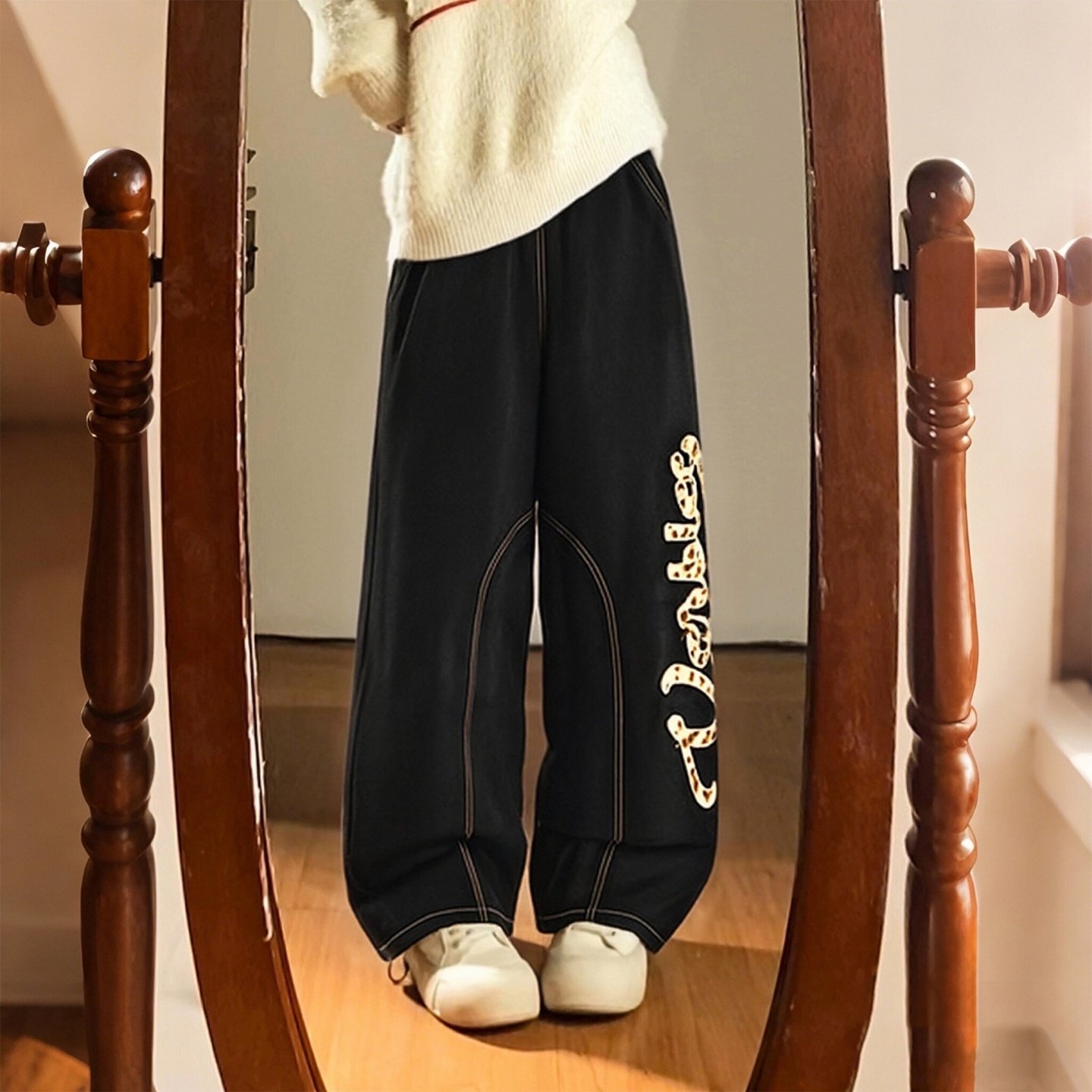 300斤胖mm美式复古豹纹拼接阔腿牛仔裤女高腰显瘦设计感直筒裤子,女装/女士精品,大码裤装,淘宝优惠券,粉丝福利购,淘宝优惠卷