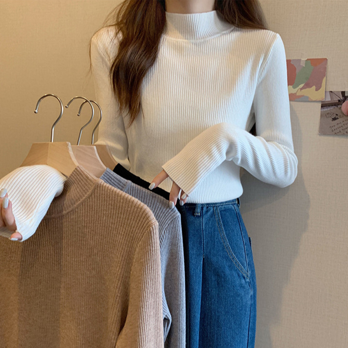 特大码女装胖mm通勤风半高领针织衫女长袖显瘦百搭打底毛衣上衣潮,女装/女士精品,大码内搭,淘宝优惠券,粉丝福利购,淘宝优惠卷