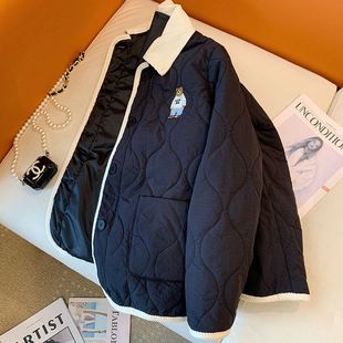 复古小熊刺绣棉衣棉服冬季 美式 300斤胖mm大码 宽松加厚外套 女装