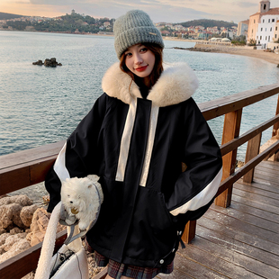300斤大码 胖mm加厚保暖连帽毛领派克棉服女宽松显瘦棉衣外套 女装