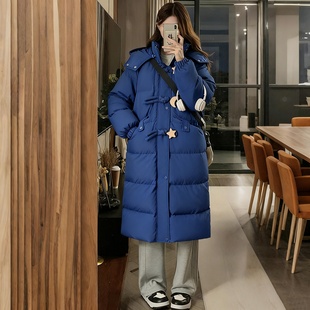 蓝色连帽中长款 胖mm韩版 棉服女加厚保暖显瘦棉衣外套潮 女装 特大码