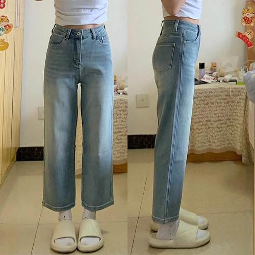 胖mm大码加绒加厚直筒九分牛仔裤