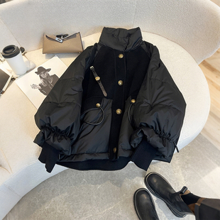 棉衣外套潮 胖mm黑色高级感立领棉服女宽松加厚显瘦时尚 特大码 女装