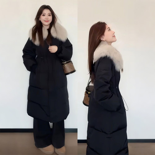 特大码女装黑色毛领派克棉服