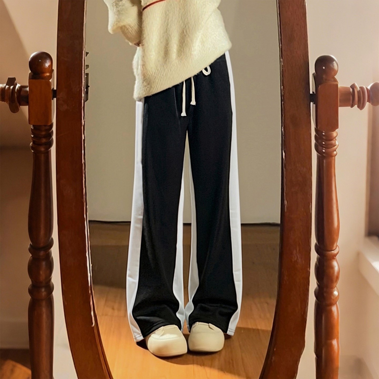 大码女装胖mm街头休闲风撞色条纹阔腿裤女高腰显瘦宽松抽绳运动裤,女装/女士精品,大码裤装,淘宝优惠券,粉丝福利购,淘宝优惠卷