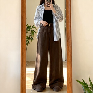 女高腰显瘦垂感拖地裤 胖mm梨型身材复古百搭阔腿牛仔裤 女装 特大码