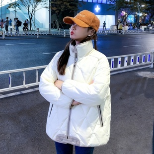 街头风菱格棉衣女宽松显瘦立领面包服棉袄 韩式 300斤胖mm大码 女装