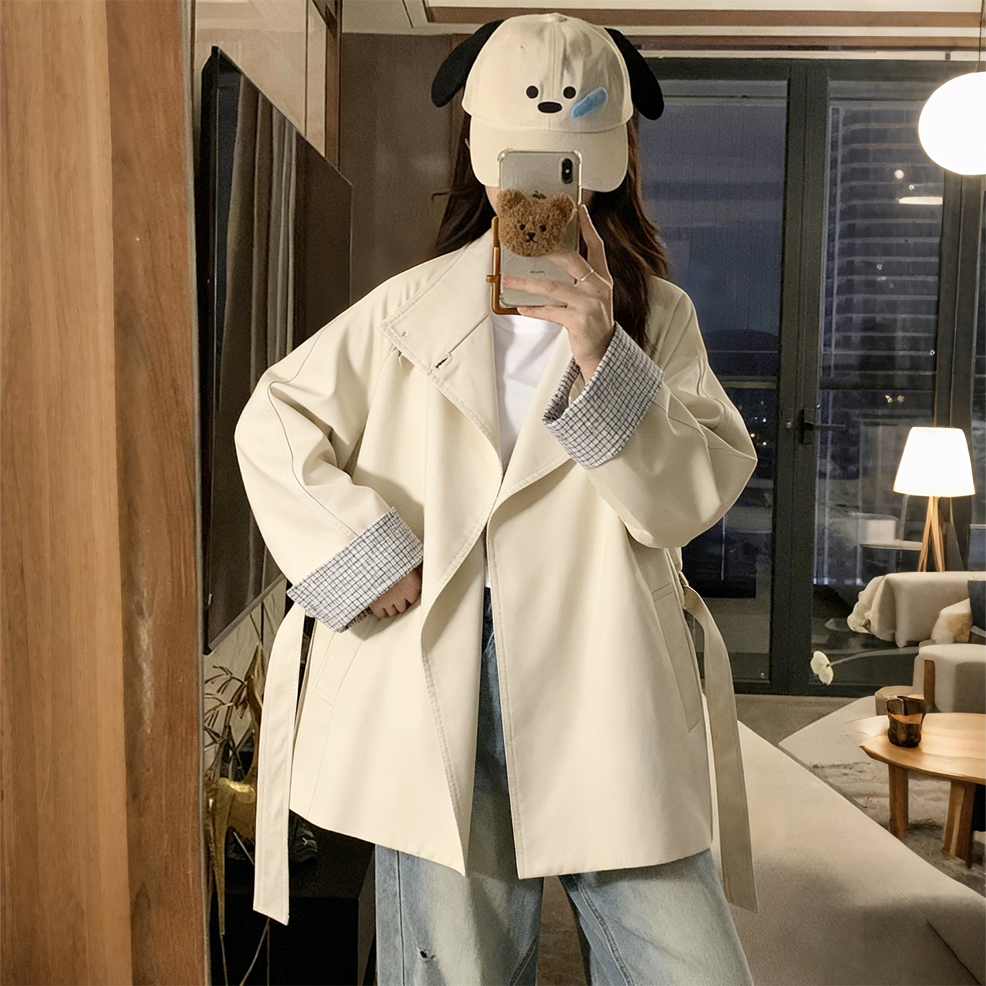 特大码韩系高级感立领风衣外套