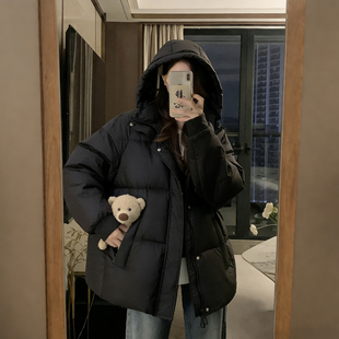 棉服女冬季 特大码 宽松加厚中长款 胖mm韩版 连帽显瘦面包服外套 女装