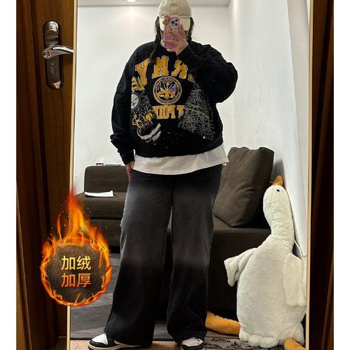 300斤胖妹妹渐变加绒加厚牛仔裤