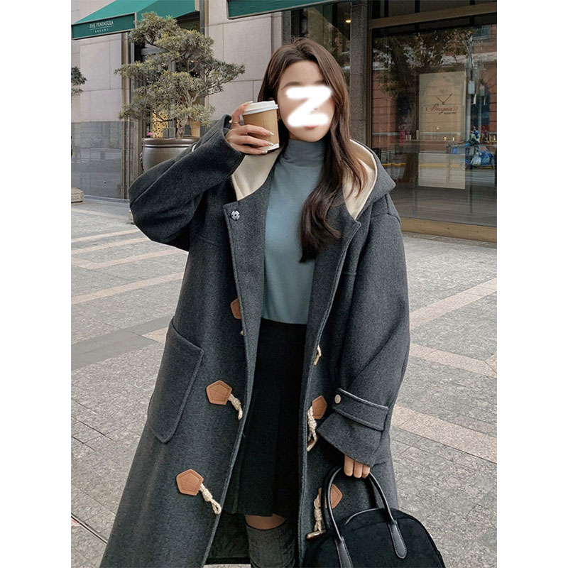 300斤胖mm特大码牛角扣毛呢外套