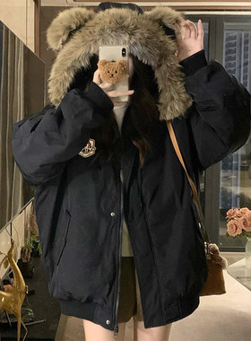 300斤大码女装胖mm复古毛领派克服女冬季加厚保暖连帽棉服外套潮
